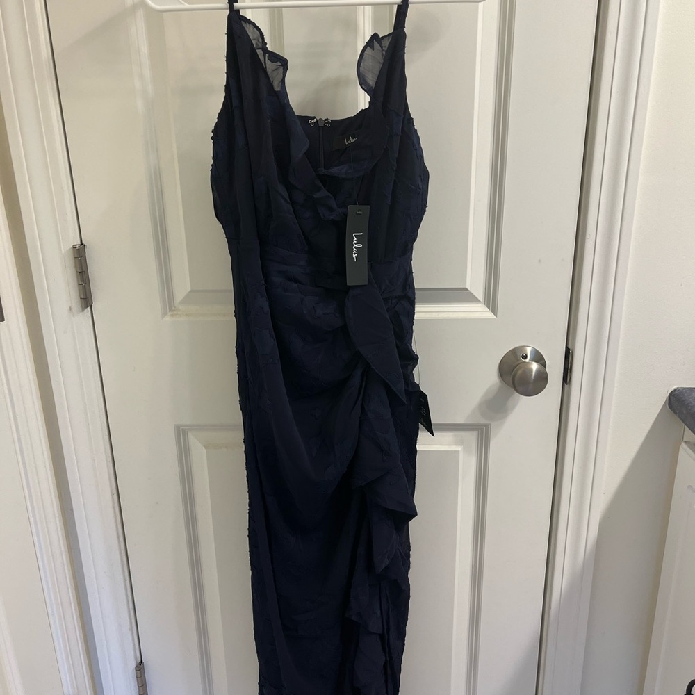 Lulus Crave your Love Navy Blue Surplice Ruffled Maxi Dress